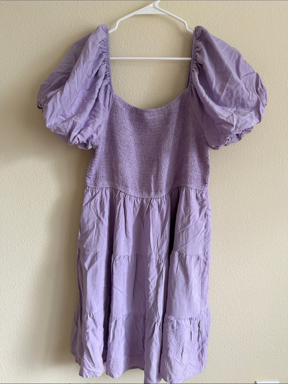 Zesica Lavender Puff-Sleeve Smocked Tiered Dress